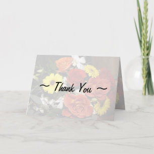 Cartão De Agradecimento Elegante Flower Buquê Daisiers Rosas Obrigado