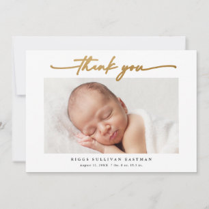 Cartão De Agradecimento Elegante Foto de Bebê em Letra Dourada