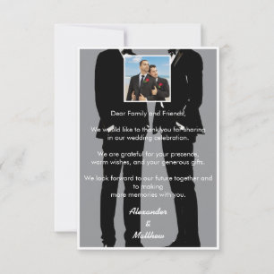 Cartão De Agradecimento Elegante Foto de Casamento Cinza de Homens Gays Mo