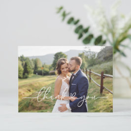 Cartão De Agradecimento Elegante Foto de Casamento com Escrita Branca de A