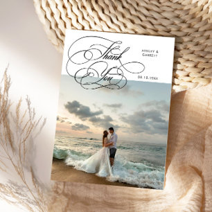 Cartão De Agradecimento Elegante Foto de Casamento com Letra de Forma Bran