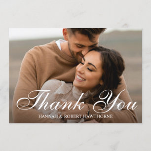Cartão De Agradecimento Elegante Foto de Casamento com Script Clássico Sim