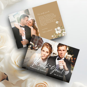 Cartão De Agradecimento Elegante Foto de Casamento Floral em Aquarela