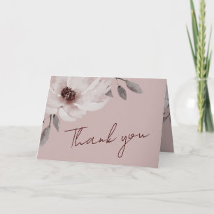 Cartão De Agradecimento Elegante Foto de Casamento Floral em Aquarela Rosa