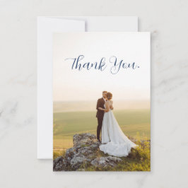 Cartão De Agradecimento Elegante Foto de Casamento Floral em Azul Empoeira