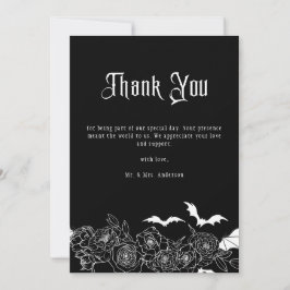 Cartão De Agradecimento Elegante Foto de Casamento Floral Gótico Preto