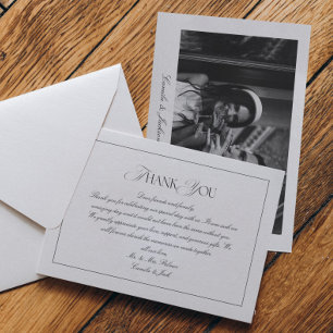 Cartão De Agradecimento Elegante Foto de Casamento Preto e Branco Atempora