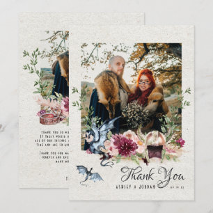 Cartão De Agradecimento Elegante Foto de Casamento Viking com Flores Agrad