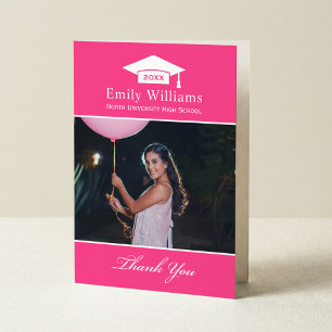 Cartão De Agradecimento Elegante Foto de Formatura Personalizada Rosa Vibr