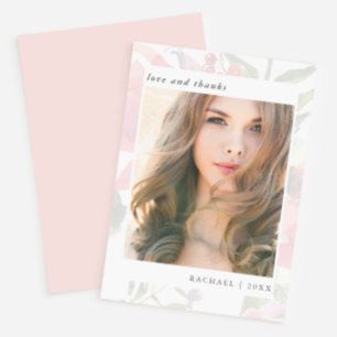 Cartão De Agradecimento Elegante Foto De Graduação Floral Obrigado