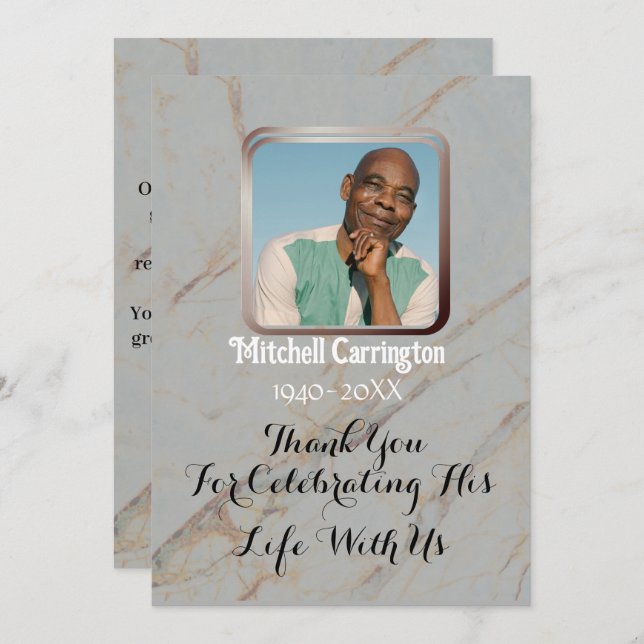 Cartão De Agradecimento Elegante Foto do Memorial da Mármore das Cinzas Mo (Frente/Verso)