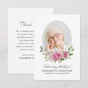 Cartão De Agradecimento Elegante Foto Floral Rosa Funeral Memorial