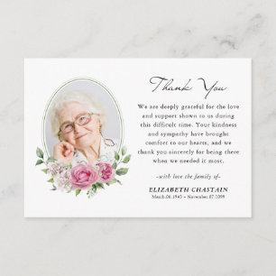 Cartão De Agradecimento Elegante Foto Floral Rosa Funeral Memorial 