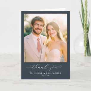 Cartão De Agradecimento Elegante Foto Minimalista Azul-Marinho