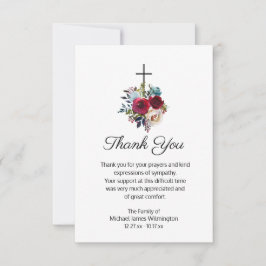 Cartão De Agradecimento Elegante Funeral Cruz Religiosa Floral Obrigado