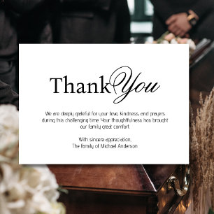 Cartão De Agradecimento Elegante Funeral de Simpatia Tradicional Preto e B
