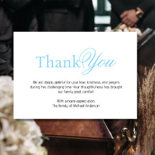 Cartão De Agradecimento Elegante Funeral de Sincereza Azul e Preto Tradici