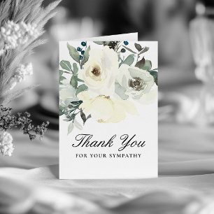 Cartão De Agradecimento Elegante Funeral Floral Branco em Aquarela