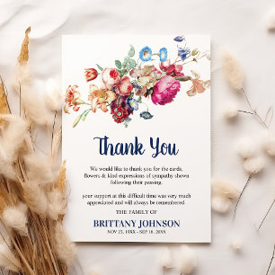 Cartão De Agradecimento Elegante Funeral Floral Vintage Condolências