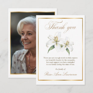 Cartão De Agradecimento Elegante Funeral Lírio Branco Dourado Foto