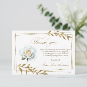 Cartão De Agradecimento Elegante Funeral Rosa Branca Folhas Douradas