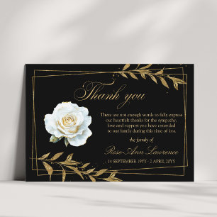 Cartão De Agradecimento Elegante Funeral Rosa Branca Folhas Douradas
