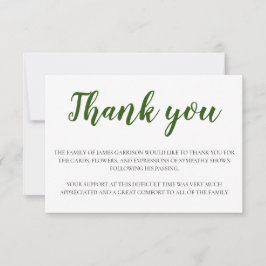 Cartão De Agradecimento Elegante Funeral Verde E Branco Obrigado