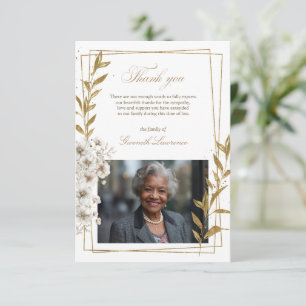 Cartão De Agradecimento Elegante Funeral White Cosmos Folhas Douradas