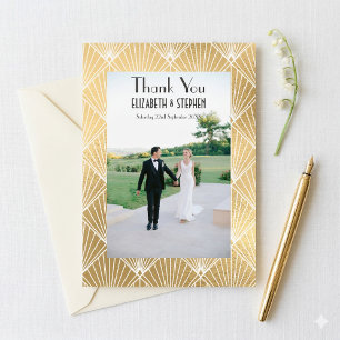 Cartão De Agradecimento Elegante Gatsby Deco 1920 2 Foto Casamento Obriga