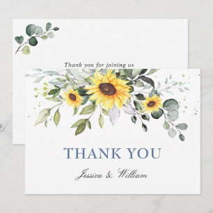 Cartão De Agradecimento Elegante Girassóis Eucalyptus Greenery