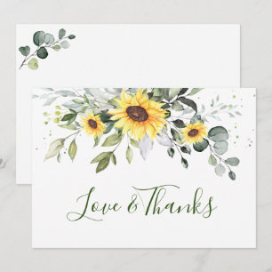 Cartão De Agradecimento Elegante Girassóis Eucalyptus Greenery
