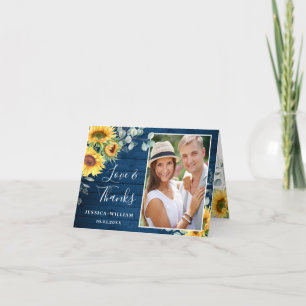 Cartão De Agradecimento Elegante Girassol Eucalyptus Rustic Blue Photo
