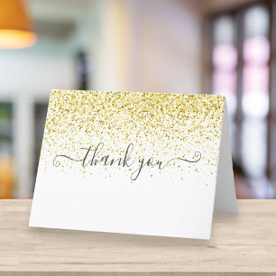 Cartão De Agradecimento Elegante Glitter Dourado Script