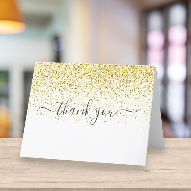 Cartão De Agradecimento Elegante Glitter Dourado Script (Criador carregado)