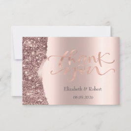 Cartão De Agradecimento Elegante Glitter Script Dourado Rosa 