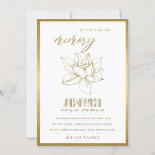 CARTÃO DE AGRADECIMENTO ELEGANTE GOLD FOIL WATLY LILY SYMPATHY MEMORIAL