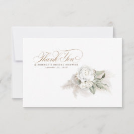 Cartão De Agradecimento Elegante Grama das Pampas Floral Branco Obrigado