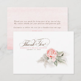 Cartão De Agradecimento Elegante Grama das Pampas Floral Rosa Obrigado
