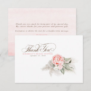 Cartão De Agradecimento Elegante Grama das Pampas Floral Rosa Obrigado