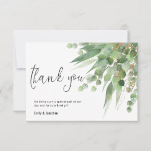 Cartão De Agradecimento Elegante Green Dourado Eucalyptus deixa foto de sc