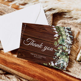 Cartão De Agradecimento Elegante Greenery Rustic Wood
