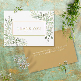 Cartão De Agradecimento Elegante Greenery Watercolor Dourado Obrigado