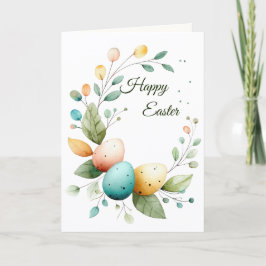 Cartão De Agradecimento Elegante Grinalda Floral de Aquarela Páscoa
