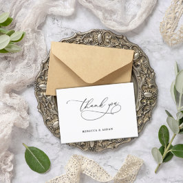 Cartão De Agradecimento  Elegante guión caligráfico Boda blanco y negro