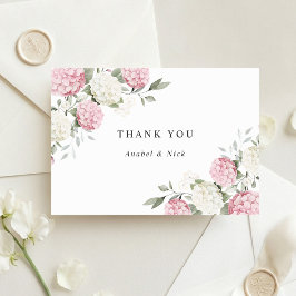 Cartão De Agradecimento Elegante Hortênsia Rosa Flora Verde