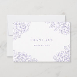 Cartão De Agradecimento Elegante Hortênsia Roxa Floral Casamento Agradecim