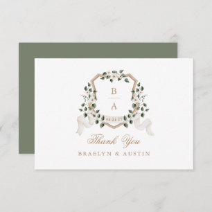Cartão De Agradecimento Elegante Ivy Greenery White Floral Casamento Crest
