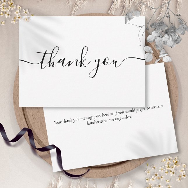 Cartão De Agradecimento Elegante Letra Preta Moderna Simples (Simple Modern Elegant Black Script Thank You Card)