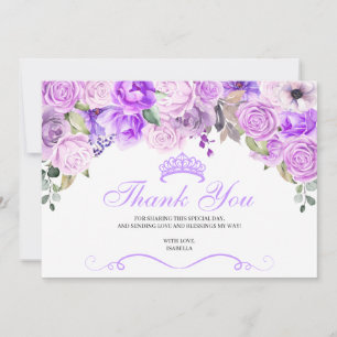 Cartão De Agradecimento Elegante Lilac Purple Floral Quinceanera Obrigado