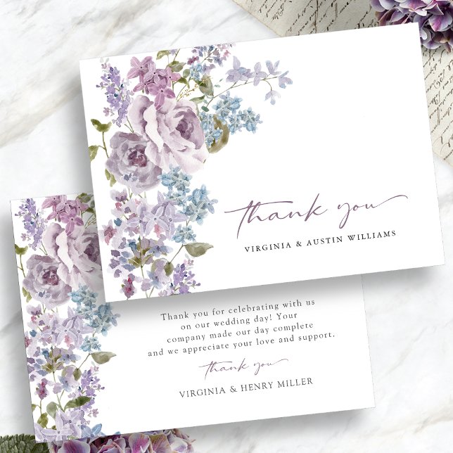 Cartão De Agradecimento Elegante Lilac Wedding (Elegant Lilac Floral Wedding Thank You Card by Painted Paperie
)